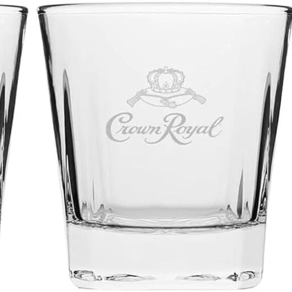 CROWN ROYAL Whiskey Lowball Rocks Etched Starburst Glasses 12 oz Set of 2 - Picture 2 of 10